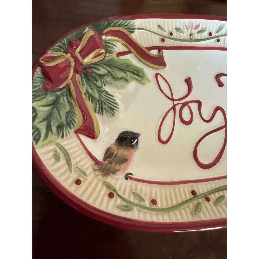 Fitz and Floyd Santa's Forest Friends Joy Sentiment Tray Christmas Bird Platter
